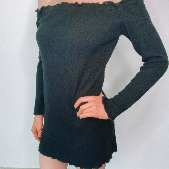 Over The Shoulder Black Sweater Dress - Picture 2 of 5